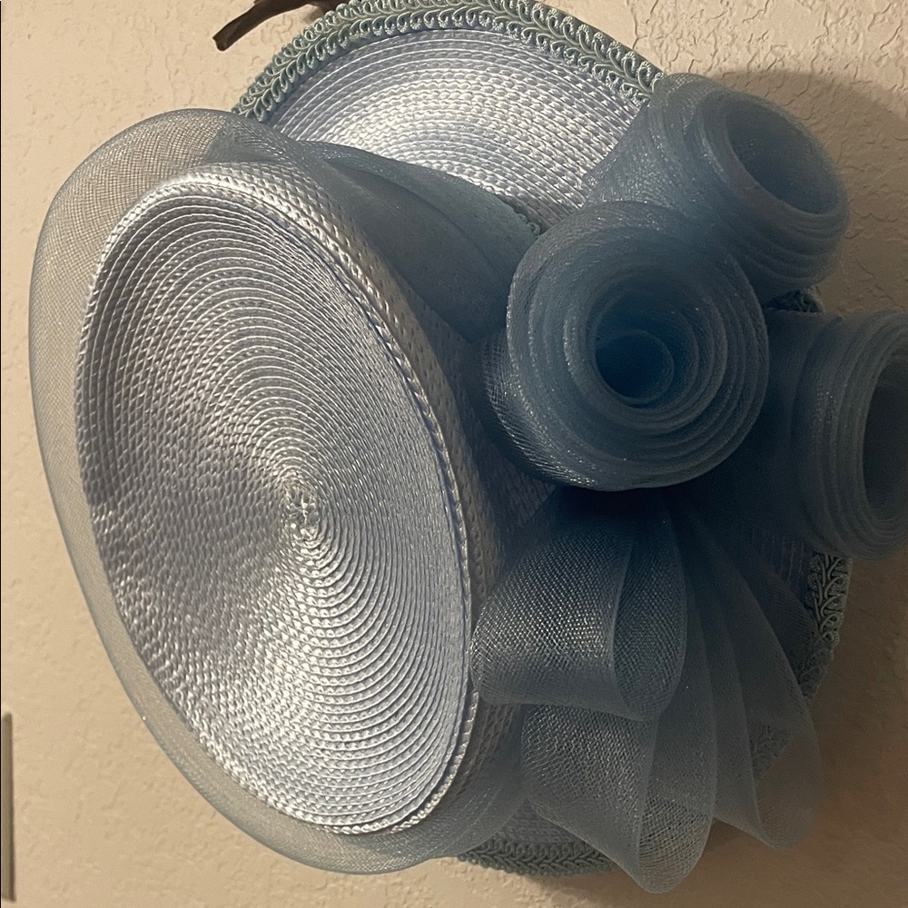 Blue Derby Church Hat Mesh Rosette Tea Party Wedding - Picture 6 of 14